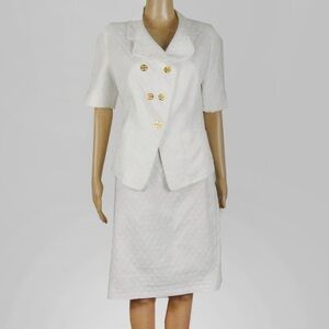 Vintage Louis Feraud White Polka Dot Short Sleeve Blazer Skirt Set